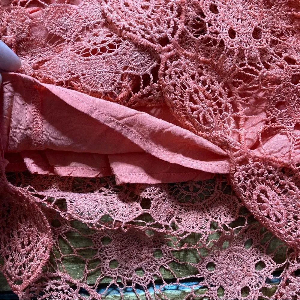 Lord & Taylor Design Lab Lace Coral Off Shoulder Sleeve Small Crop Top